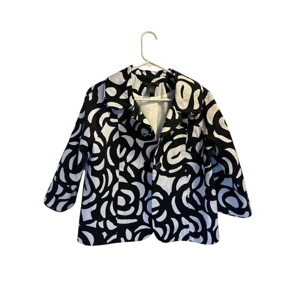 Madison Studio Black White Abstract Print 1 Button Blazer Jacket Size 8